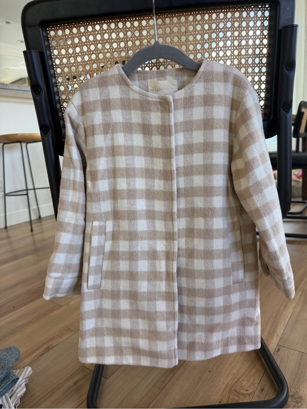 Rylee + Cru Cream and Tan Plaid Wool Coat